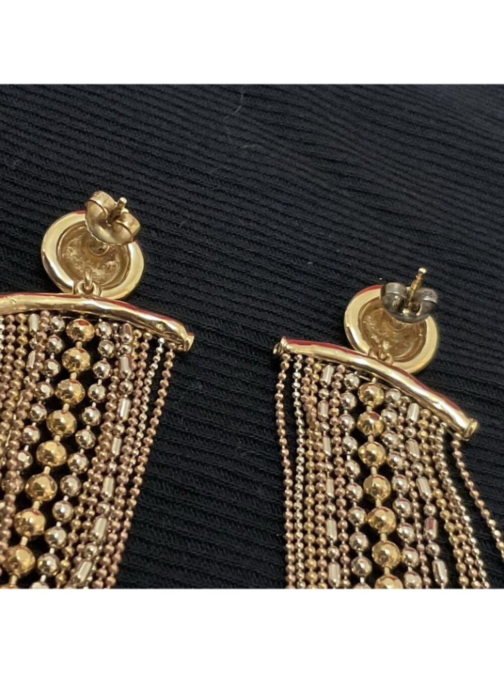 Goossens Paris Golden Chain Fringe Tassel Shoulder Duster Earrings Runway Long - Picture 6 of 7